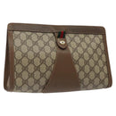 GUCCI GG Supreme Web Sherry Line Clutch Bag PVC Beige Gold 89 01 033 Auth 125610-1