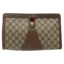 GUCCI GG Supreme Web Sherry Line Clutch Bag PVC Beige Gold 89 01 033 Auth 125610-13