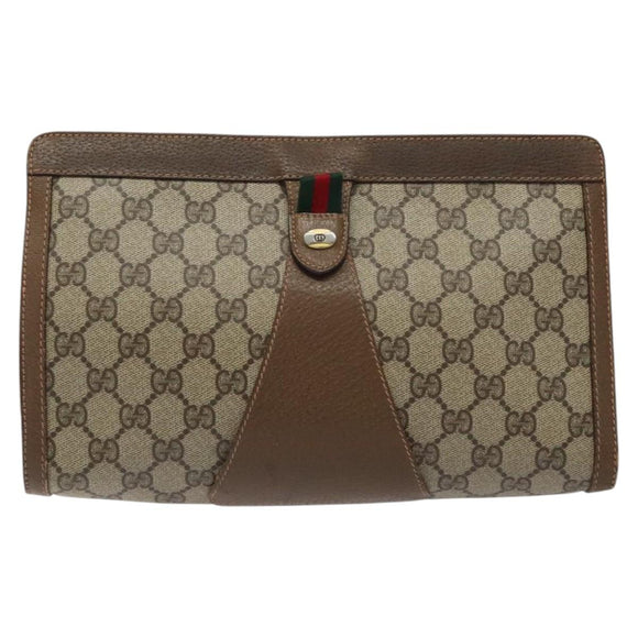 GUCCI GG Supreme Web Sherry Line Clutch Bag PVC Beige Gold 89 01 033 Auth 125610