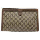 GUCCI GG Supreme Web Sherry Line Clutch Bag PVC Beige Gold 89 01 033 Auth 125610-2