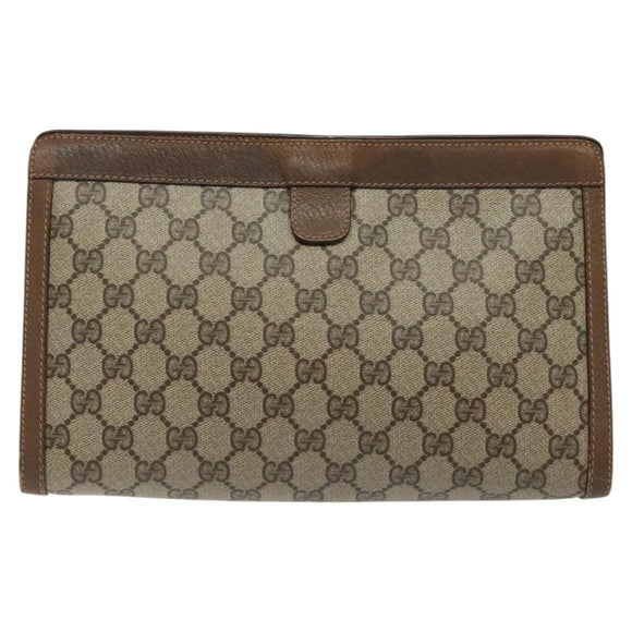 GUCCI GG Supreme Web Sherry Line Clutch Bag PVC Beige Gold 89 01 033 Auth 125610