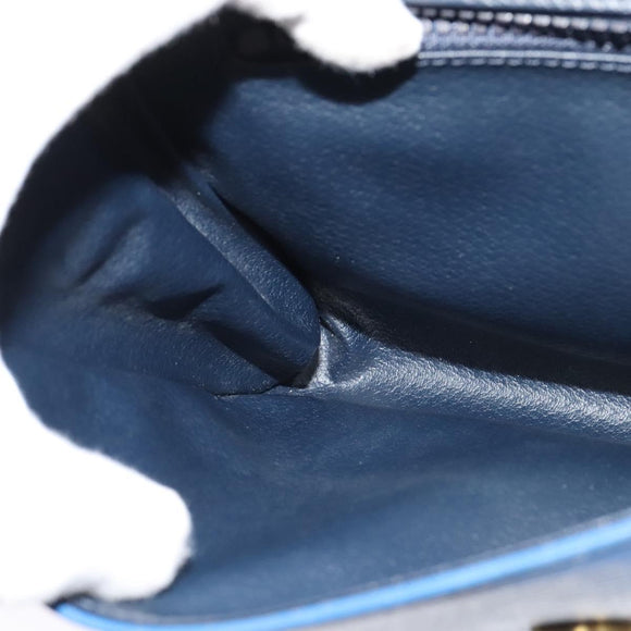 CELINE Shoulder Bag Leather Blue Gold Auth 125614