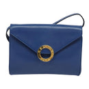 CELINE Shoulder Bag Leather Blue Gold Auth 125614-2