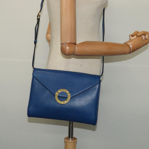 CELINE Shoulder Bag Leather Blue Gold Auth 125614