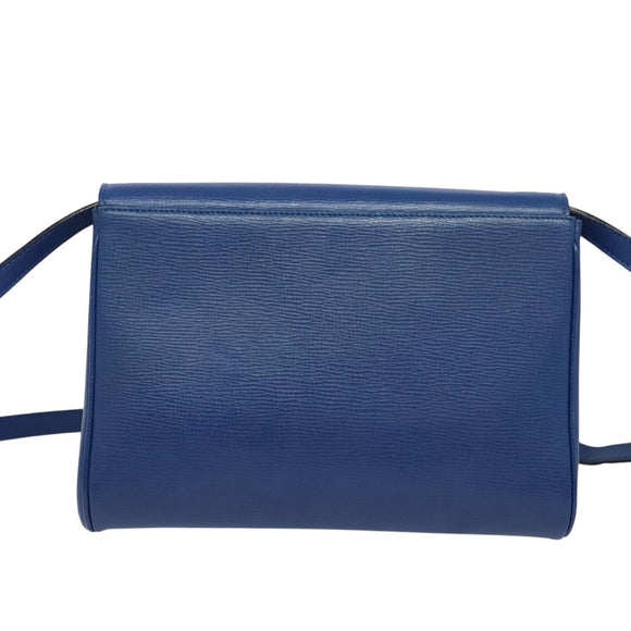 CELINE Shoulder Bag Leather Blue Gold Auth 125614