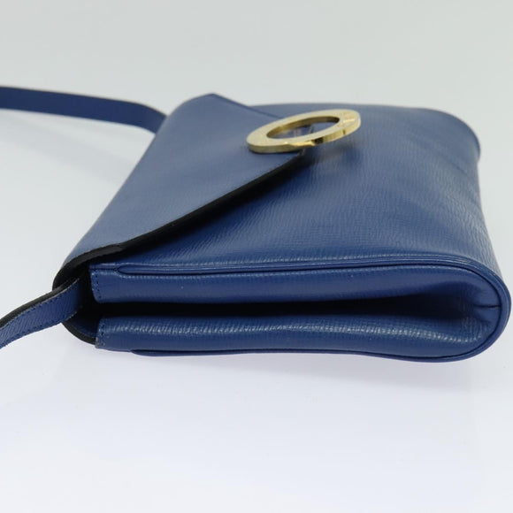 CELINE Shoulder Bag Leather Blue Gold Auth 125614