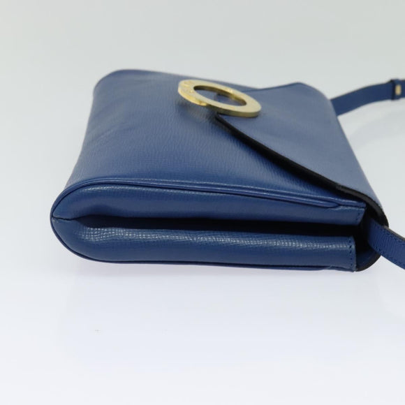 CELINE Shoulder Bag Leather Blue Gold Auth 125614