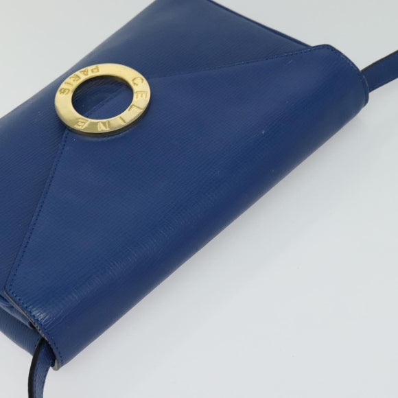 CELINE Shoulder Bag Leather Blue Gold Auth 125614