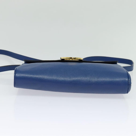 CELINE Shoulder Bag Leather Blue Gold Auth 125614