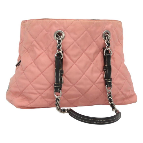 PRADA Chain Shoulder Bag Nylon Pink Silver Auth 125615