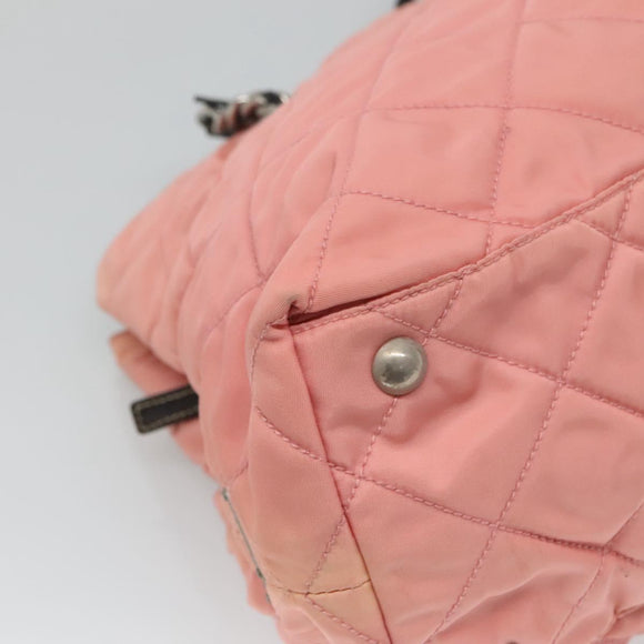 PRADA Chain Shoulder Bag Nylon Pink Silver Auth 125615