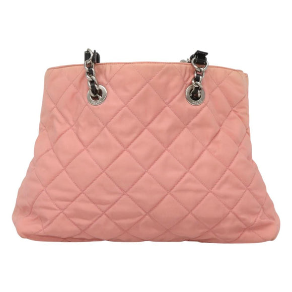 PRADA Chain Shoulder Bag Nylon Pink Silver Auth 125615