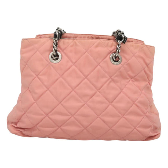 PRADA Chain Shoulder Bag Nylon Pink Silver Auth 125615