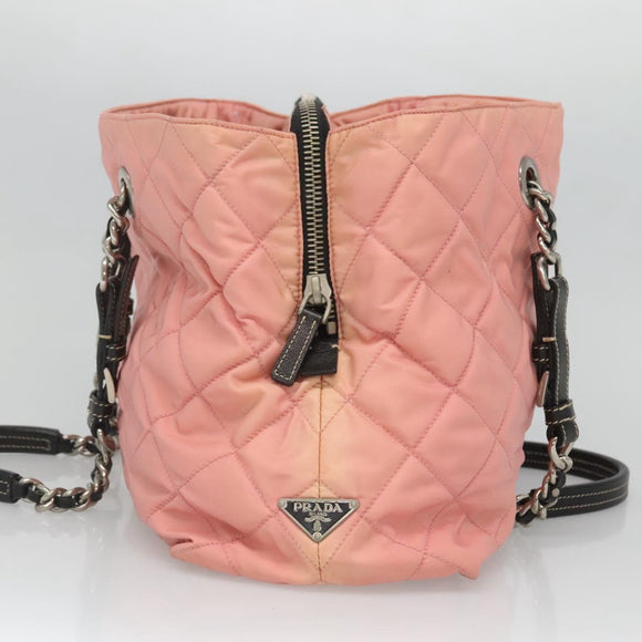 PRADA Chain Shoulder Bag Nylon Pink Silver Auth 125615