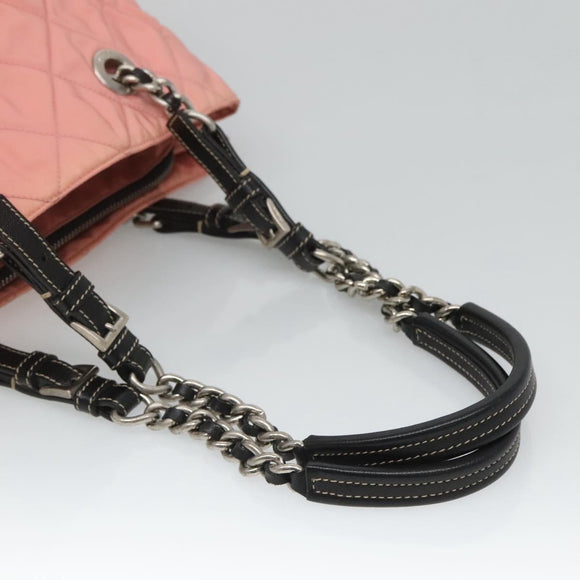 PRADA Chain Shoulder Bag Nylon Pink Silver Auth 125615