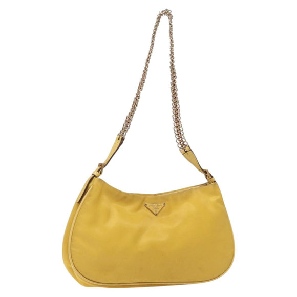 PRADA Chain Shoulder Bag Nylon Yellow Gold Auth 125617