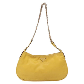 PRADA Chain Shoulder Bag Nylon Yellow Gold Auth 125617 - 0
