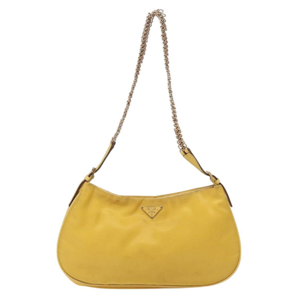 PRADA Chain Shoulder Bag Nylon Yellow Gold Auth 125617