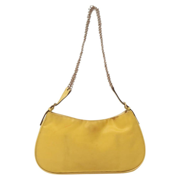 PRADA Chain Shoulder Bag Nylon Yellow Gold Auth 125617