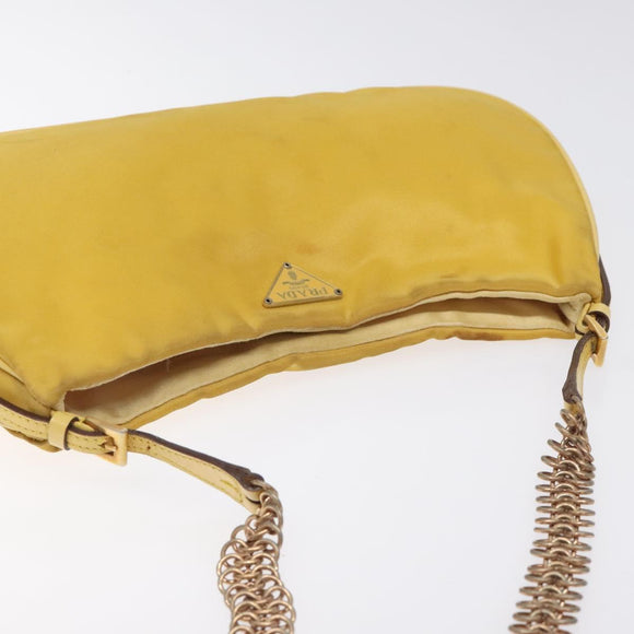 PRADA Chain Shoulder Bag Nylon Yellow Gold Auth 125617