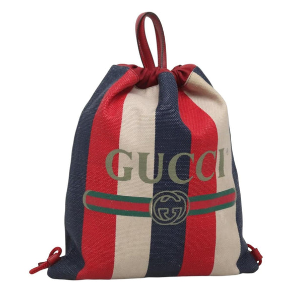 GUCCI Web Sherry Line Backpack Canvas Red Blue 473872 Auth 125637