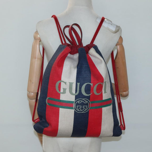 GUCCI Web Sherry Line Backpack Canvas Red Blue 473872 Auth 125637