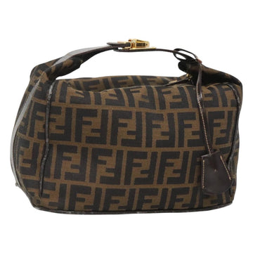FENDI Zucca Canvas Vanity Pouch Black Brown Gold Auth 125642