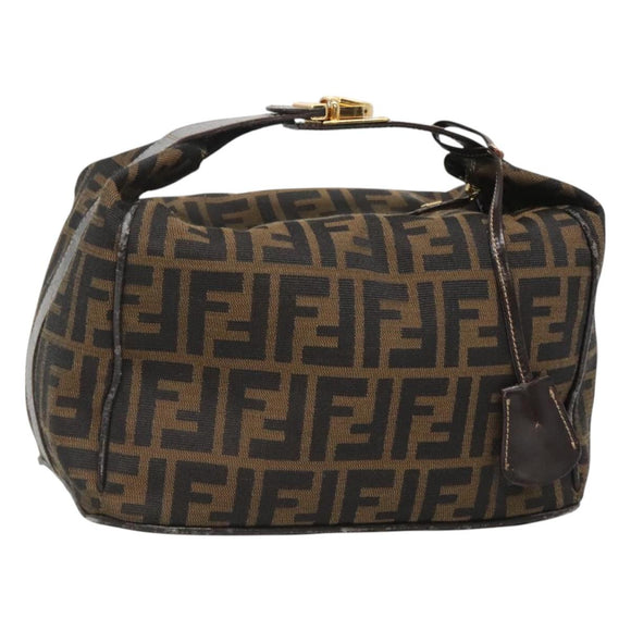 FENDI Zucca Canvas Vanity Pouch Black Brown Gold Auth 125642