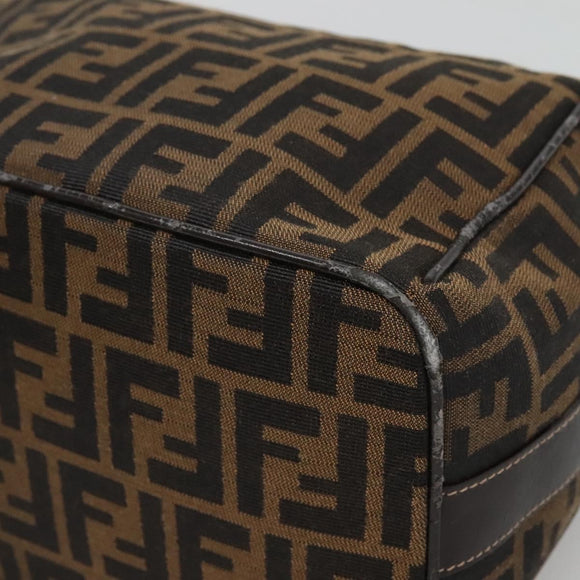 FENDI Zucca Canvas Vanity Pouch Black Brown Gold Auth 125642