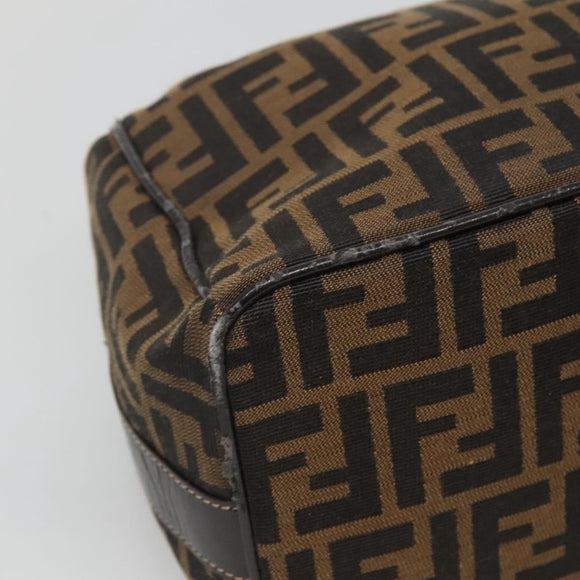 FENDI Zucca Canvas Vanity Pouch Black Brown Gold Auth 125642