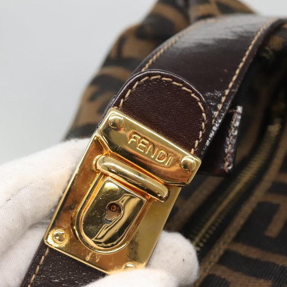 FENDI Zucca Canvas Vanity Pouch Black Brown Gold Auth 125642