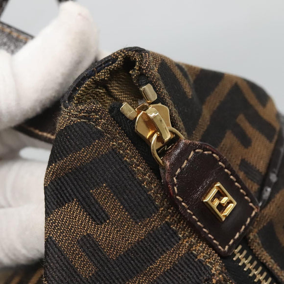 FENDI Zucca Canvas Vanity Pouch Black Brown Gold Auth 125642