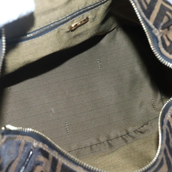 FENDI Zucca Canvas Vanity Pouch Black Brown Gold Auth 125642