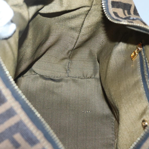 FENDI Zucca Canvas Vanity Pouch Black Brown Gold Auth 125642