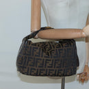 FENDI Zucca Canvas Vanity Pouch Black Brown Gold Auth 125642-23