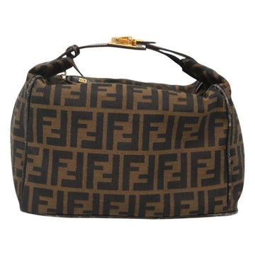 FENDI Zucca Canvas Vanity Pouch Black Brown Gold Auth 125642 - 0