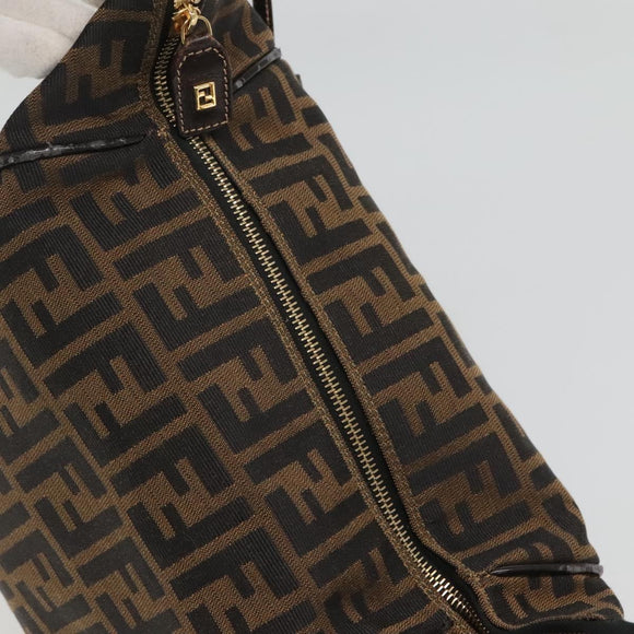 FENDI Zucca Canvas Vanity Pouch Black Brown Gold Auth 125642