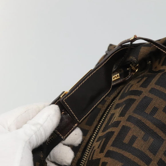 FENDI Zucca Canvas Vanity Pouch Black Brown Gold Auth 125642