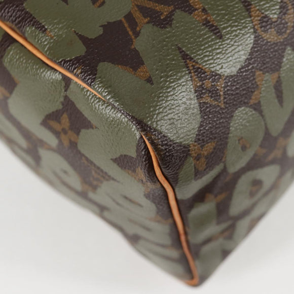LOUIS VUITTON Monogram Graffiti Speedy 30 Bag Green Khaki M92194 Auth 125656AV