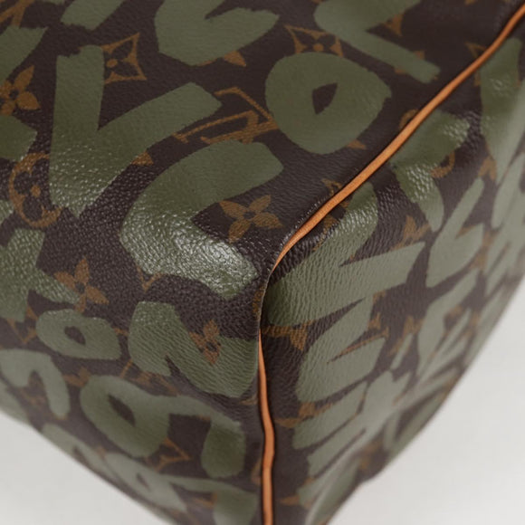 LOUIS VUITTON Monogram Graffiti Speedy 30 Bag Green Khaki M92194 Auth 125656AV