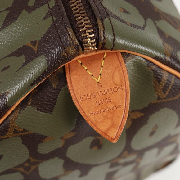 LOUIS VUITTON Monogram Graffiti Speedy 30 Bag Green Khaki M92194 Auth 125656AV