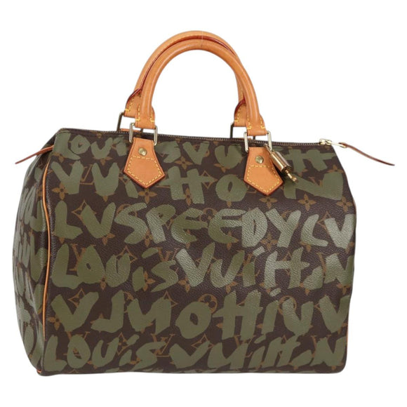 LOUIS VUITTON Monogram Graffiti Speedy 30 Bag Green Khaki M92194 Auth 125656AV