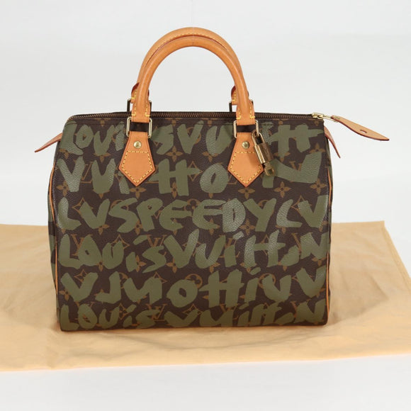 LOUIS VUITTON Monogram Graffiti Speedy 30 Bag Green Khaki M92194 Auth 125656AV