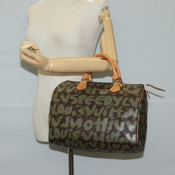 LOUIS VUITTON Monogram Graffiti Speedy 30 Bag Green Khaki M92194 Auth 125656AV