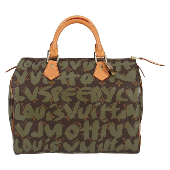 LOUIS VUITTON Monogram Graffiti Speedy 30 Bag Green Khaki M92194 Auth 125656AV