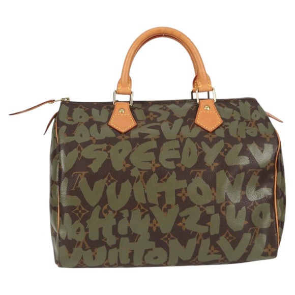 LOUIS VUITTON Monogram Graffiti Speedy 30 Bag Green Khaki M92194 Auth 125656AV