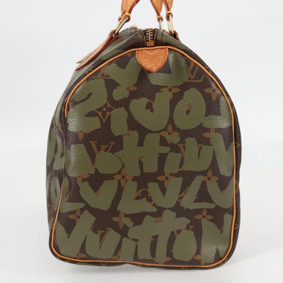 LOUIS VUITTON Monogram Graffiti Speedy 30 Bag Green Khaki M92194 Auth 125656AV