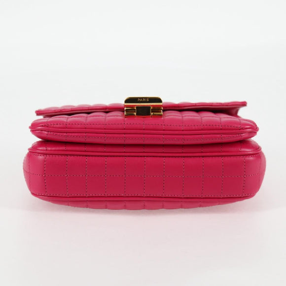 CELINE Chain Shoulder Bag Leather Pink Gold Auth 125657M