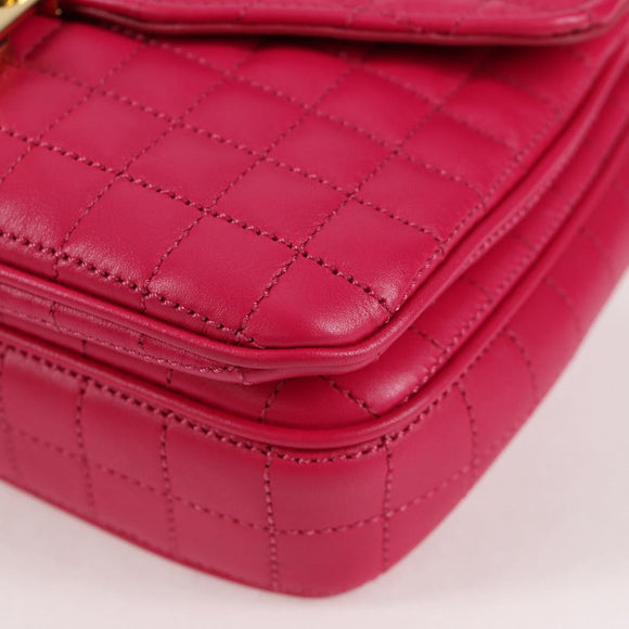 CELINE Chain Shoulder Bag Leather Pink Gold Auth 125657M