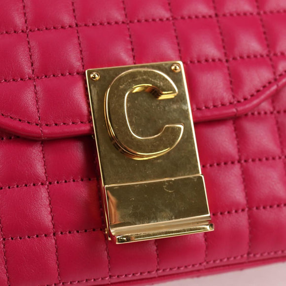 CELINE Chain Shoulder Bag Leather Pink Gold Auth 125657M